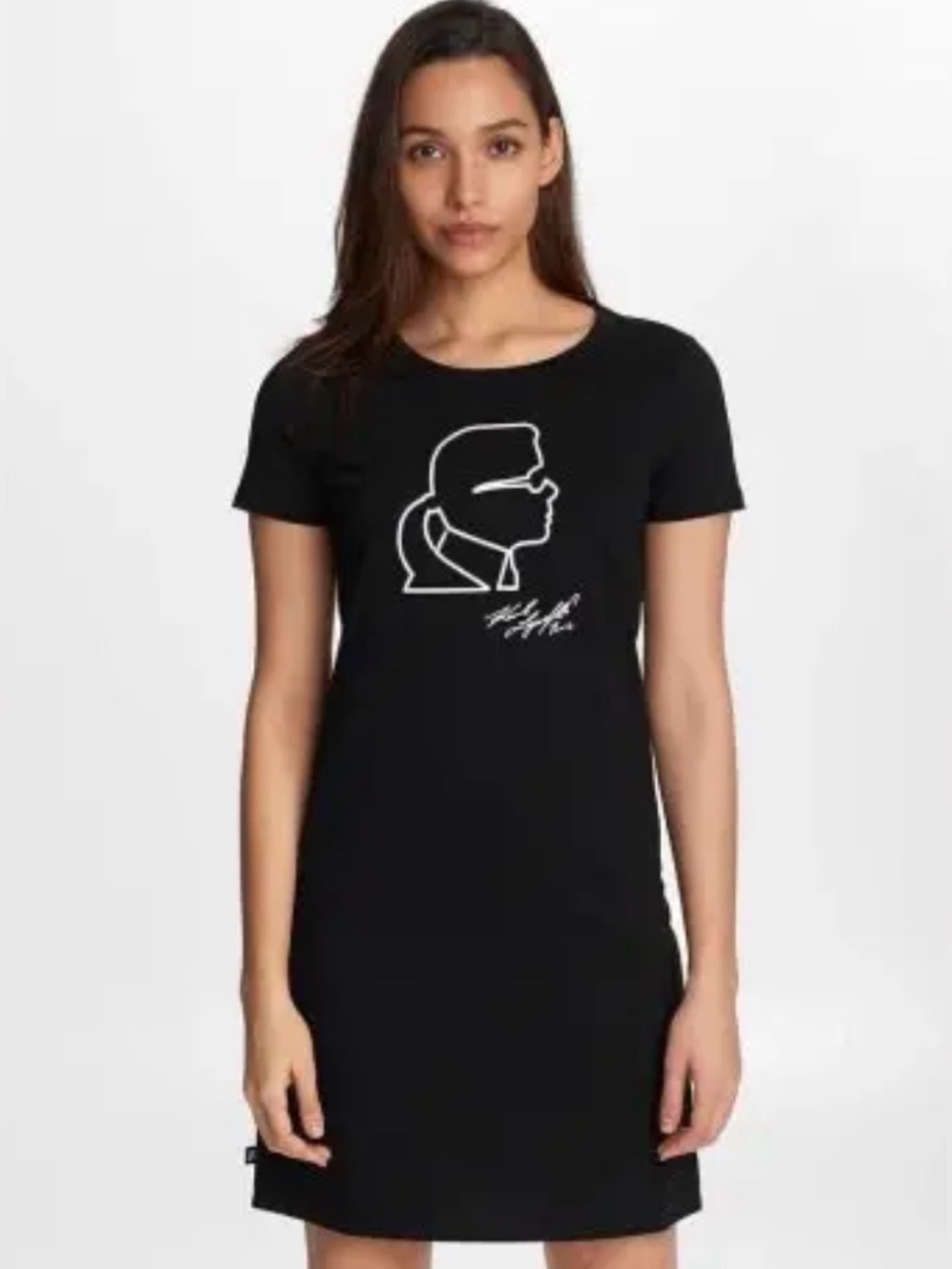 Karl Lagerfeld Stretch T-Shirt Dress Black with White Lagerfeld Silhouette Med